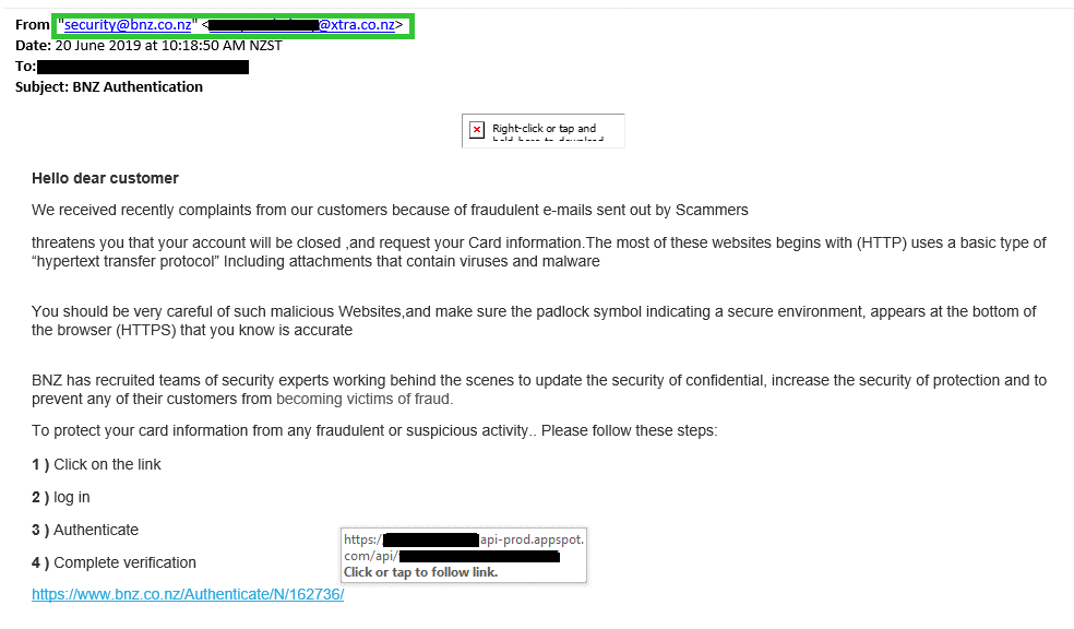 bank phishing email